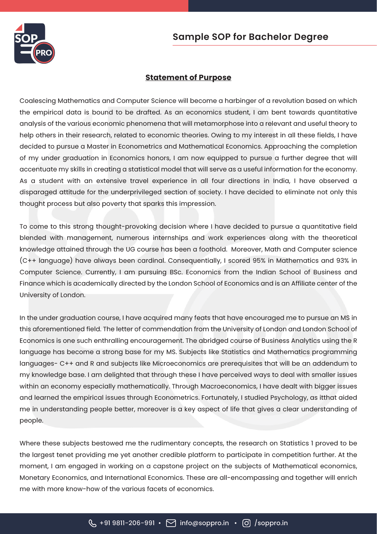 SOP Samples and Examples in PDF format for Courses to Study Abroad